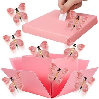 OEM Embalaje De Regalo Explosi&oacute;n De Mariposas, 1 Pieza, Caja Sorpresa De Mariposa, 15 &times; 14,8 &times; 12,5 Cm, H&aacute;galo Usted Mismo, D&iacute;a De San Valent&iacute;n, Rosa