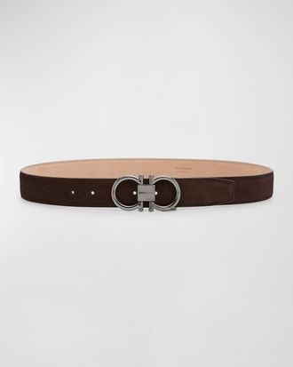 Ferragamo Mens Suede Gancini Belt