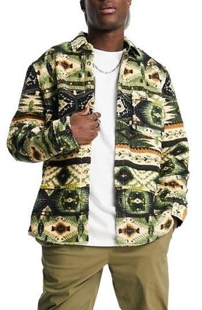 Topman High Pile Fleece Overshirt in Green Multi at Nordstrom Rack, Size Medium