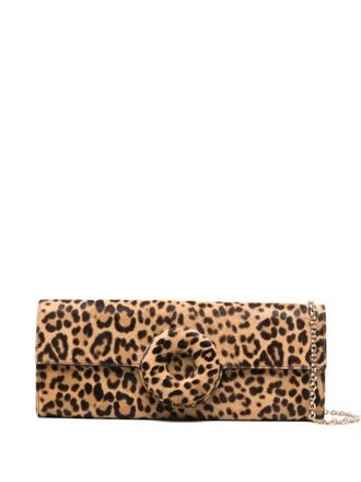 Aquazzura leopard-print ring-detail clutch - women - Calf Leather/Calf Hair - One Size - Brown