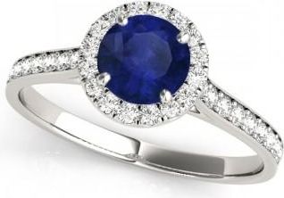 Allurez Lab Grown Diamond Halo Lab Blue Sapphire Engagement Ring 14k White Gold (1.29ct)