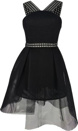 Self Portrait Self Portrait Mesh Asymmetric Hem Mini Dress in Black Polyester