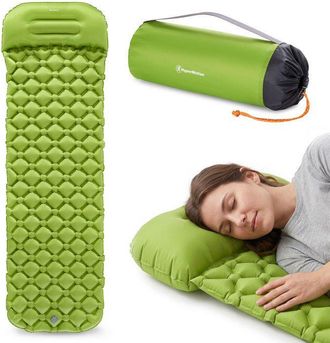 OEM Colch&oacute;n Inflable Camping 1 Plaza Con Almohada Integrada Y Funda 190x56cm - Hypermotion - Ultraligero - Senderismo - Verde