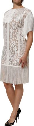 Dolce & Gabbana Womens White Floral Lace Fringe Knee Length Dress Co+pa