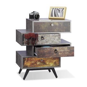 Relaxdays C&oacute;moda Vintage Con 4 Cajones, Mdf Y Hierro, Gris, 68x60x40 Cm - Relaxdays