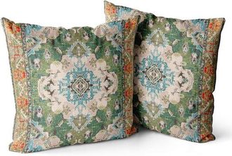 OEM Set Di 2 Cuscini Decorativi Quadrati In Stile Boh&eacute;mien 45x45 Cm Per Divano, Auto, Camera Da Letto, Soggiorno, Esterni (verdi)