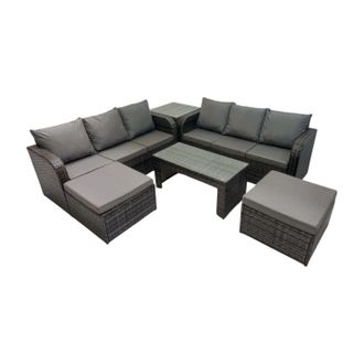 Fimous 3 Seater Sofa Coffee Table with 2 Big Footstools Side Table Dark Grey