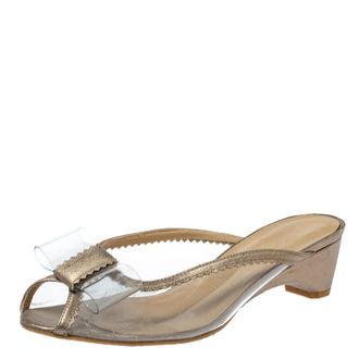 Stuart Weitzman Gold And Clear Pvc Mules