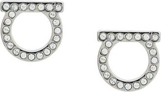 Ferragamo Silver Gancini Crystal Stud Earrings