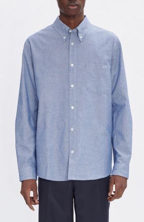 A.P.C. Edouard Brodee Organic Cotton Button-Down Chambray Shirt in Indigo at Nordstrom, Size Xx-Large
