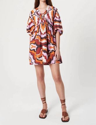 Chufy Liberty Organic Cotton Mini Dress In Wavy Lilac