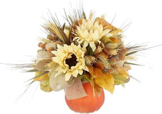Creative Displays Inc. Handmade Fall Arrangement With Hydrangeas & Heather In A Decorative Lemon Vase