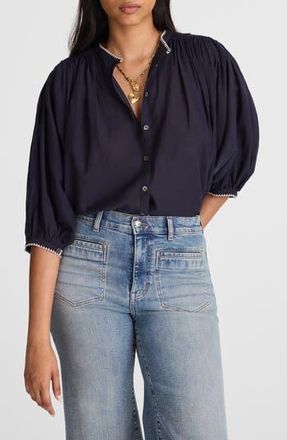 Madewell Shirred Voile Button-Up Top in Midnight Navy at Nordstrom Rack, Size X-Small