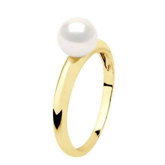 Ateliers Saint Germain Womens Ring - Yellow Gold - Real Cultured Freshwater Pearl Round 6-7 mm - Size T 1/2