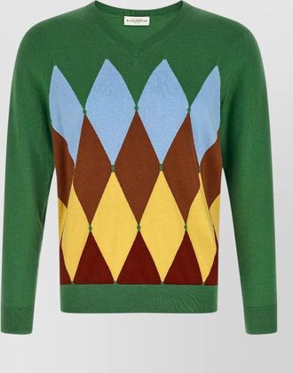 Ballantyne cashmere blend argyle v-neck jumper