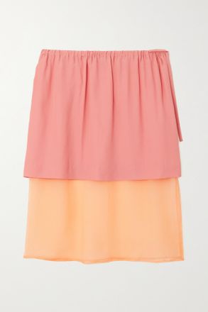 Dries Van Noten Gonna Midi A Strati Effetto Avvolgente In Cr&ecirc;pe E Chiffon - Rosa