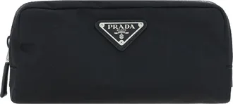 Prada Mens Re-Nylon Beauty Case With Leather Details Nero Recycled Polyamide Wash Bags