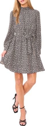 Halogen Flower Print Long Sleeve Smock Neck Dress in Birch at Nordstrom Rack, Size X-Large