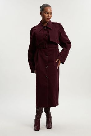 Karen Millen Womens Plus Size Pleated Black Trench Coat - Berry Cotton - Size 18 UK
