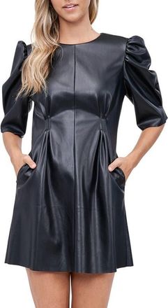 En Saison Puff Sleeve Faux Leather Minidress in Black at Nordstrom, Size Small