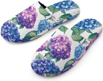 Generic Hydrangeas Flowers Warm Mens Slippers Slip On Soft Fleece House Shoes Winter Indoor Outdoor