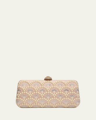 Valentino Garavani Carry Secrets Rhinestone & Pearly Stud Satin Clutch Bag