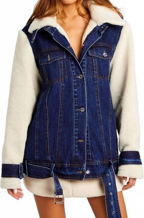 SER.O.YA Mink Teddy Denim Jacket In Deep Sea