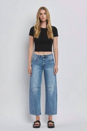 Flying Monkey High Rise Barrel Jeans In Blue