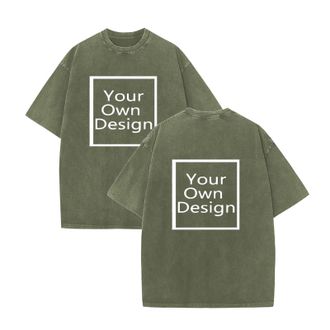 Generic Women Custom T Shirt Oversized Vintage Wash Tee Add Text Photo Image Logo Design Your Own Personalised Front and Back Printing Casual Loose Top Army G