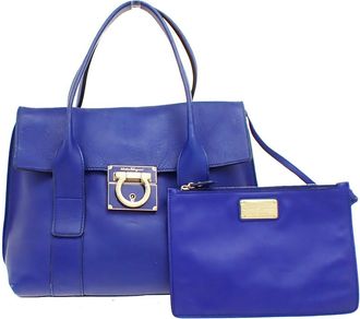 Ferragamo Sookie Satchel Leather Blue Leather Handbag (Pre-Owned)