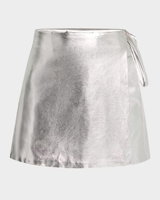 Toccin Danielle Metallic Vegan Leather Wrap Mini Skirt