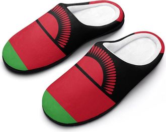 Generic Flag of Malawi Slippers Men Winter Warm Cotton Anti-Slip Indoor Slip-Ons House Shoes