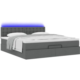 vidaXL Cama Otomana Con Colch&oacute;n Y Led Tela Gris Oscuro 180x200cm Vidaxl