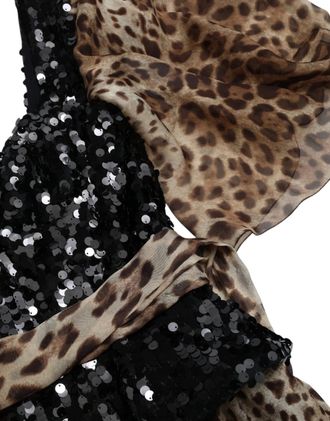 Dolce & Gabbana Leopard Print Silk Sequin Ruffle Maxi Womens Dress