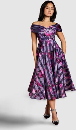 Coast Petite Stripe Organza Midi Dress in Purple at Nordstrom, Size 10P