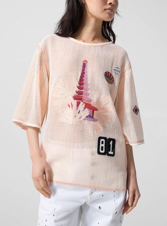 Isabel Marant Womens Nisrine embroidered crocheted mesh loose T-shirt