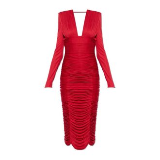 Versace Kleedjes, Dames, Rood, S, Gedrapeerde Midi-jurk van Zijden Cr&ecirc;pe Jersey