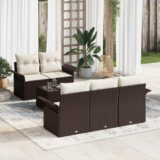 vidaXL Vidaxl - Conjunto De Sof&aacute; De Jard&iacute;n 6 Pcs Marr&oacute;n, Crema 55 X 55 X 37 Cm