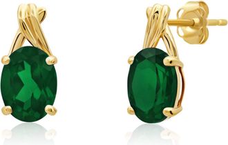 MAX + STONE 14k Yellow or White Gold 8x6mm Gemstone Twist Oval Drop Stud Earrings