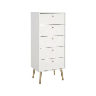 Dmora Dmora - Cajonera Genevieve, C&oacute;moda Multiusos, C&oacute;moda De Dormitorio, Gabinete Con Cajones, 50x39 H120 Cm, Blanco