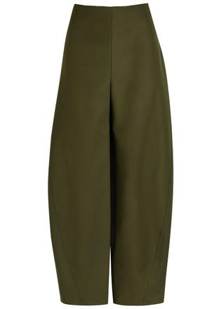Alaia Twisted Barrel-leg Cotton Trousers - Olive - 40 (UK12 / M)