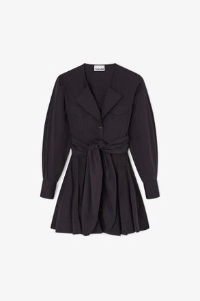 Ganni Black Shirt Dress in Stretch Cotton - Size 10/12 Organic