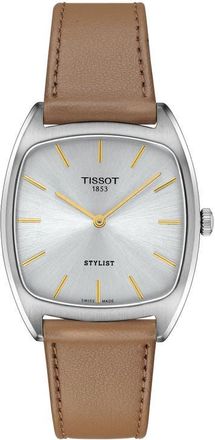 Tissot Stylist Leather Strap Watch, 32mm in Silver at Nordstrom