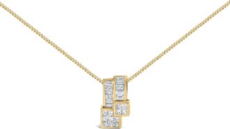 House of Brilliance 14K Yellow Gold 1 1/2 cttw Princess and Baguette Cut Diamond Geometric Pendant Necklace