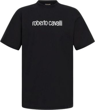 Roberto Cavalli Tops, Heren, Zwart, M, Katoen, T-shirt met logo