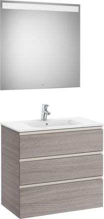 Roca Roca - Conjunto De Mueble 3 Cajones, Lavabo Y Espejo Con Led The Gap Color: Roble City Texturizado - Medidas: 805 Mm