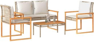 vidaXL Set De Muebles Jard&iacute;n Con Cojines Beige Mezcla 4 Pzas Rat&aacute;n Pe Vidaxl