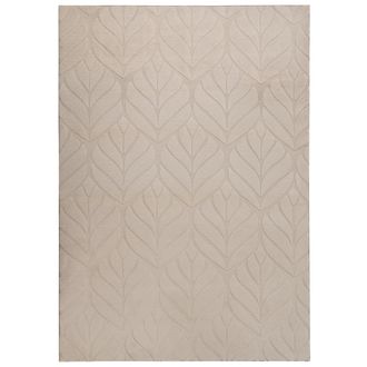 Beliani Alfombra De Pelo Sint&eacute;tico De Conejo Peluda Con Motivo De Hojas 160 X 230 Cm Beige Mitchell
