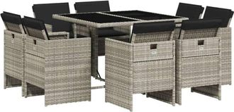 vidaXL Set Comedor De Jard&iacute;n 9 Pzas Cojines Rat&aacute;n Sint&eacute;tico Gris Claro Vidaxl