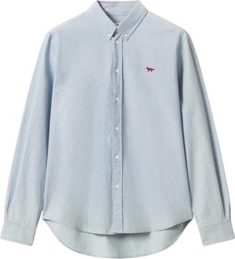 Maison Kitsun&eacute; Casual Shirts, male, Blue, Size: XL Profile Fox Casual Shirt
